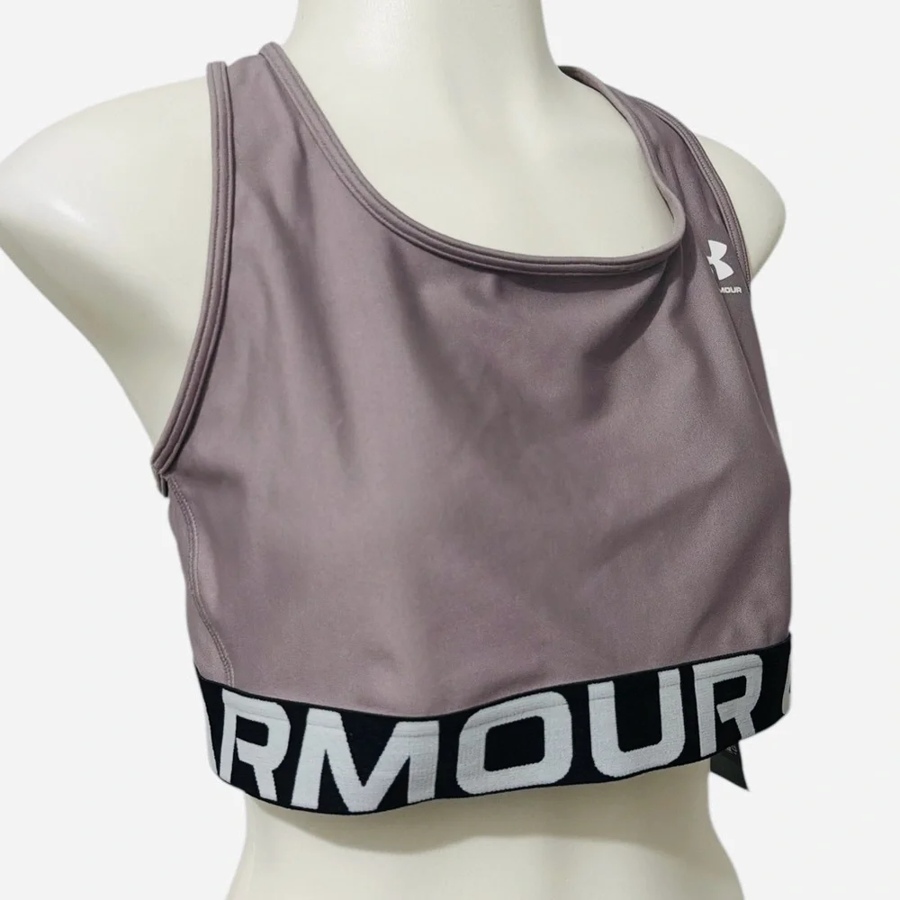 Under Armour HeatGear Mid Impact Branded Bra Tetra Gray/White Womens Size XL - Picture 7 of 10